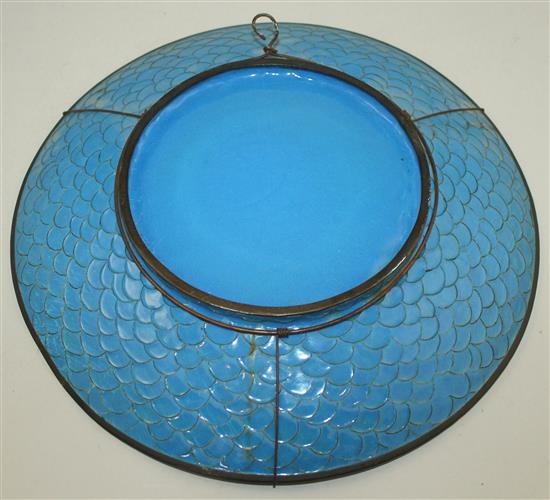 Three Japanese cloisonne enamel dishes, Meiji period, 31cm